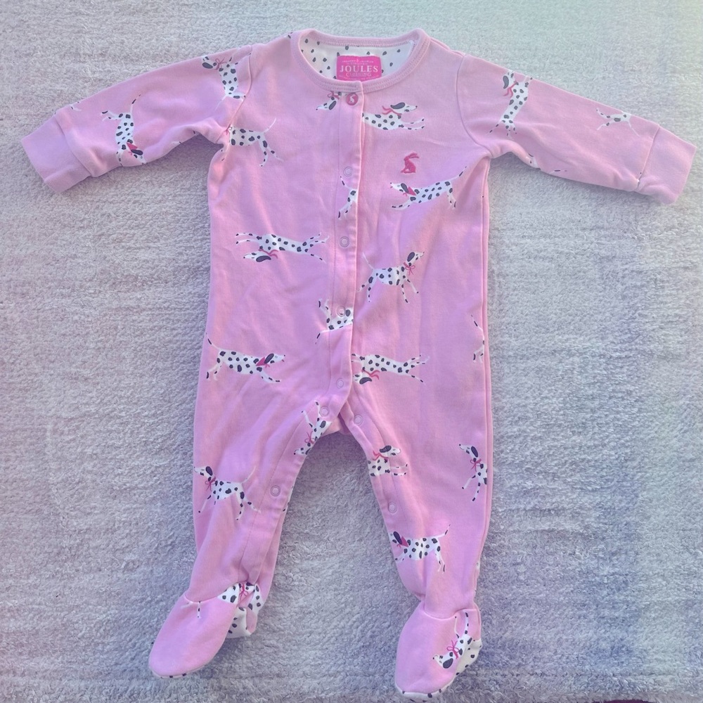 Joules Pink Dalmatian Footie - Size 3-6 Months